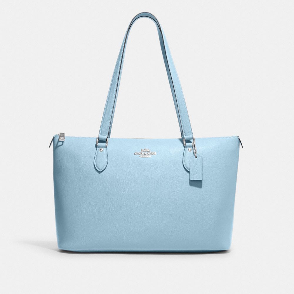 COACH®,Gallery Tote Bag,Leather,Tote,Gold Metal,Work,Blue,Front View