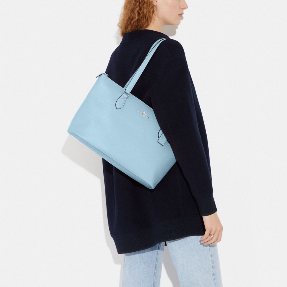 COACH®,Gallery Tote Bag,Leather,Tote,Gold Metal,Work,Blue,Detail View