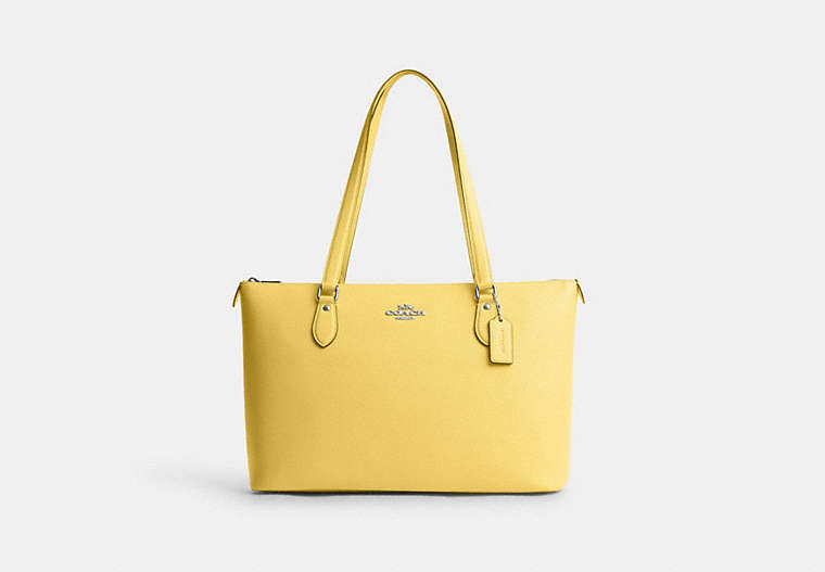COACH®,GALLERY TOTE,Leather,Large,Everyday,Silver/Retro Yellow,Front View