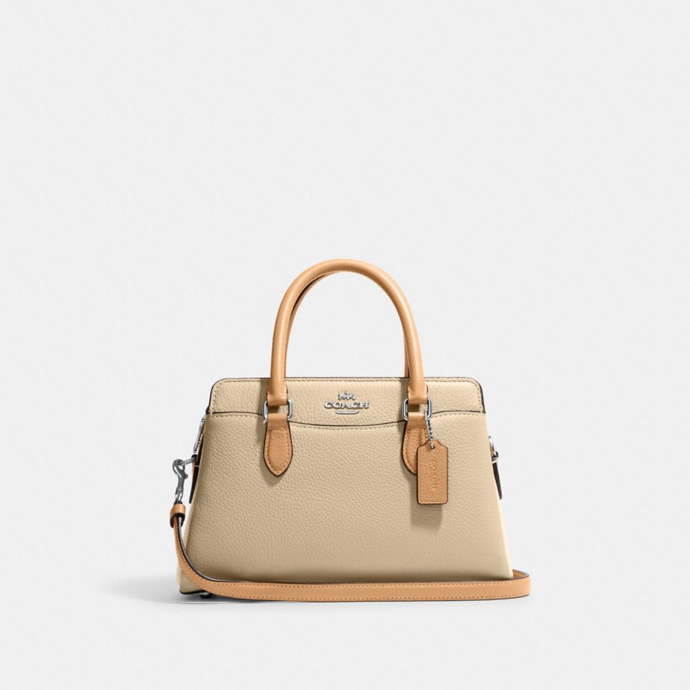 COACH®,MINI DARCIE CARRYALL BAG IN COLORBLOCK,Novelty Leather,Small,Silver/Sandy Beige Multi,Front View