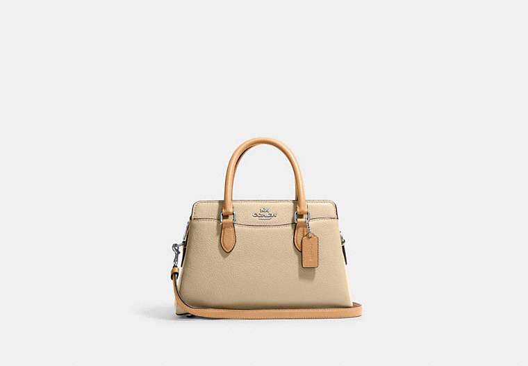 COACH®,MINI DARCIE CARRYALL IN COLORBLOCK,Silver/Sandy Beige Multi,Front View image number 0