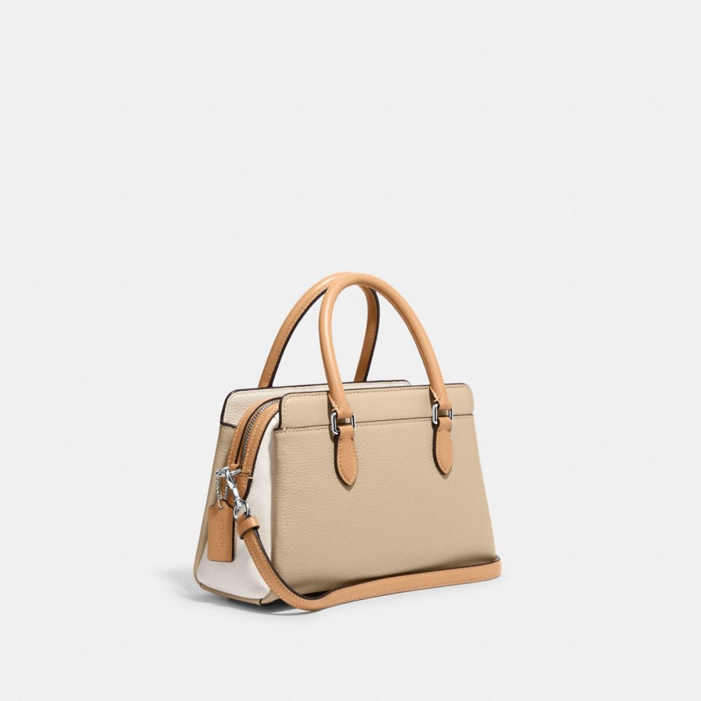 COACH®,MINI DARCIE CARRYALL BAG IN COLORBLOCK,Novelty Leather,Small,Silver/Sandy Beige Multi,Angle View