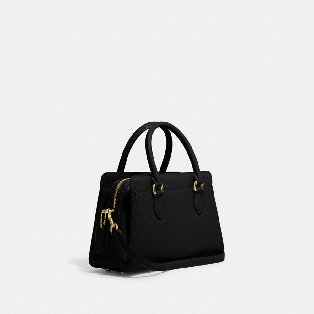 COACH®,MINI DARCIE CARRYALL BAG,Crossgrain Leather,Small,Anniversary,Gold/Black,Angle View
