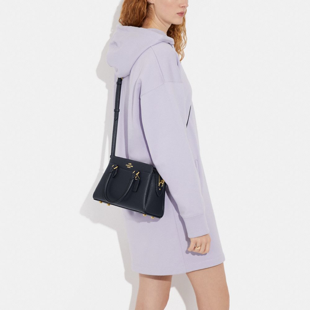 COACH®,Mini Darcie Carryall Bag,Leather,Crossbody,Gold Metal,Casual,Navy,Detail View