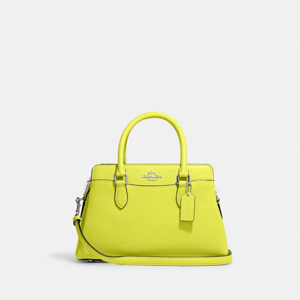 COACH®,MINI DARCIE CARRYALL BAG,Crossgrain Leather,Small,Anniversary,Silver/Bright Yellow,Front View