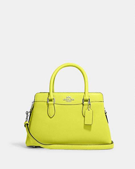 COACH®,MINI DARCIE CARRYALL,Crossgrain Leather,Small,Anniversary,Silver/Bright Yellow,Front View