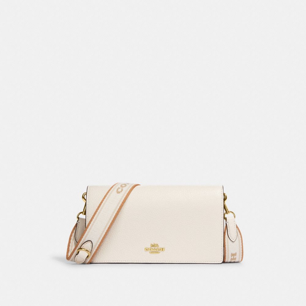 COACH®,ANNA FOLDOVER CLUTCH CROSSBODY,Pebbled Leather,Mini,Gold/Chalk Multi,Front View