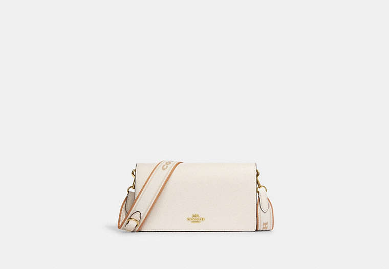 COACH®,ANNA FOLDOVER CLUTCH CROSSBODY,Leather,Mini,Gold/Chalk Multi,Front View image number 0