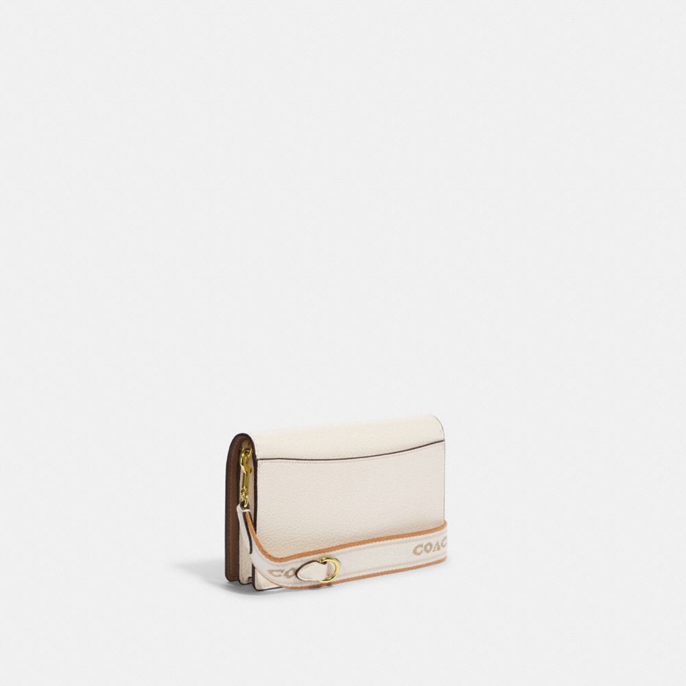 COACH®,ANNA FOLDOVER CLUTCH CROSSBODY,Pebbled Leather,Mini,Gold/Chalk Multi,Angle View