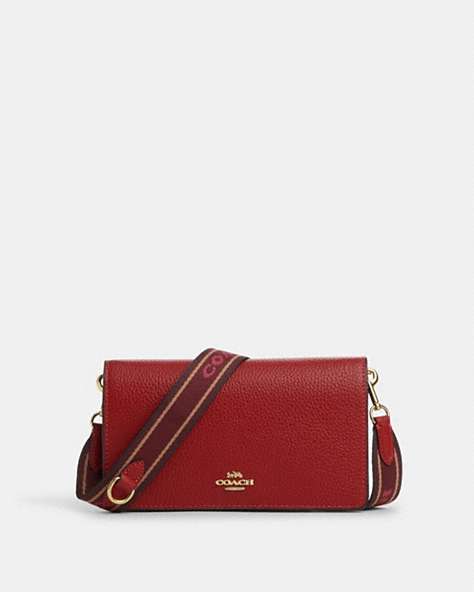 COACH®,ANNA FOLDOVER CLUTCH CROSSBODY,Leather,Mini,Gold/1941 Red Multi,Front View