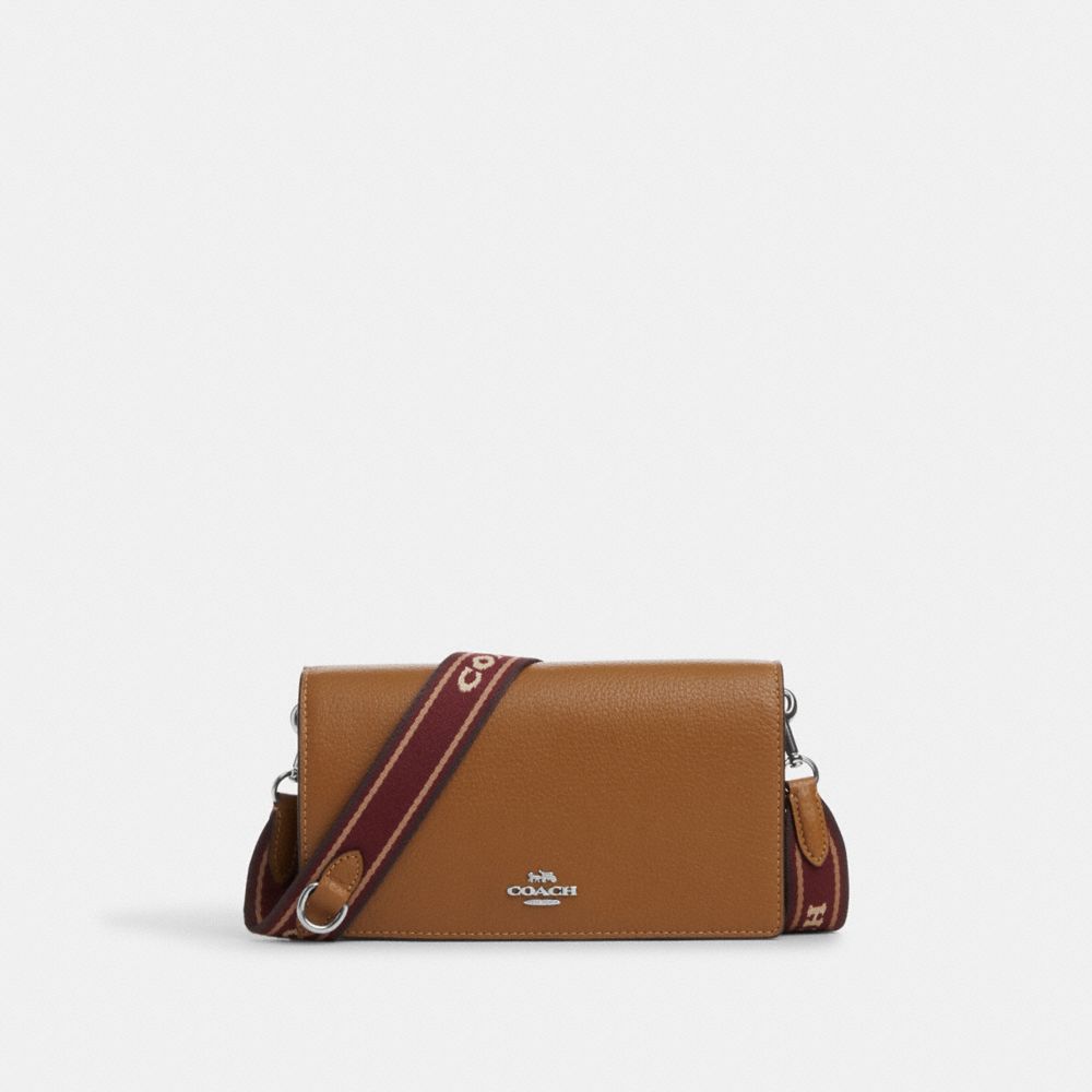 COACH®,ANNA FOLDOVER CLUTCH CROSSBODY,Pebbled Leather,Mini,Silver/Penny Multi,Front View