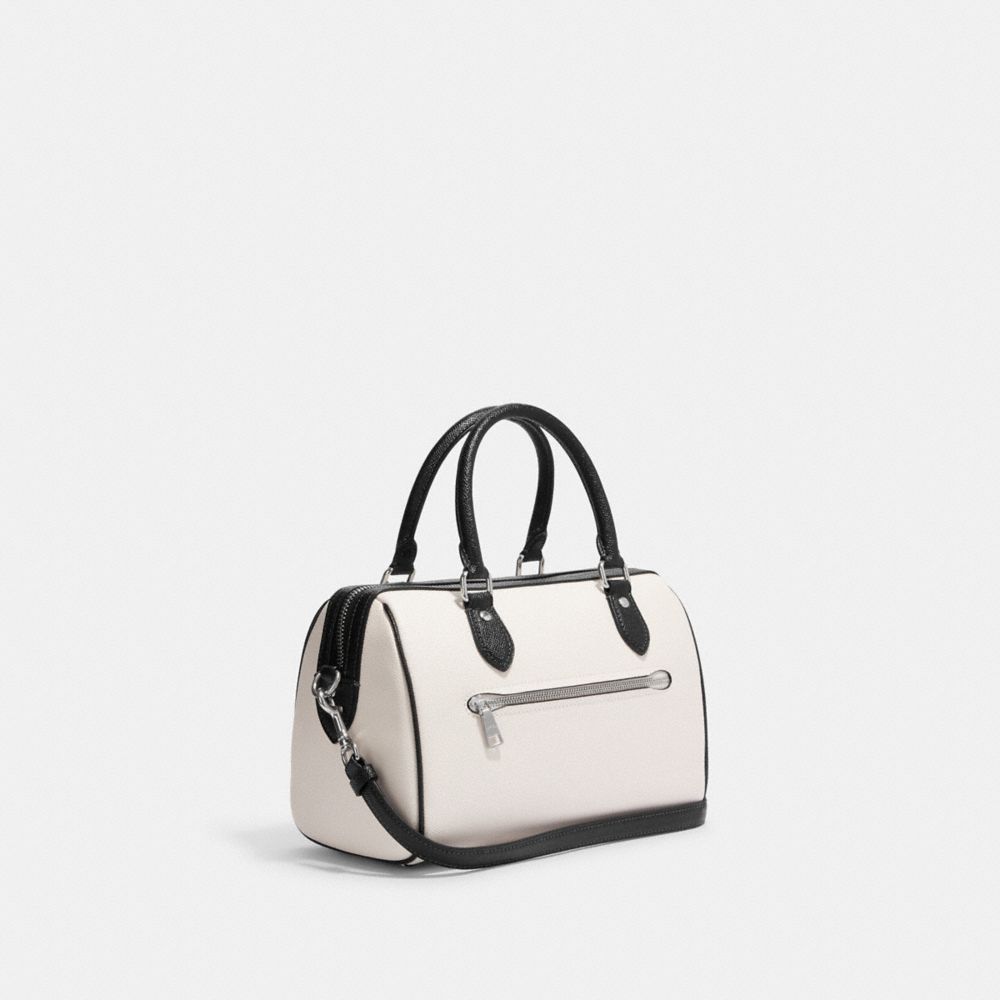 COACH®,ROWAN SATCHEL BAG,Novelty Leather,Medium,Silver/Chalk Black Multi,Angle View