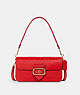 COACH®,MORGAN SHOULDER IN SIGNATURE LEATHER,Medium,Gold/Electric Red,Front View