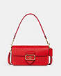 COACH®,MORGAN SHOULDER IN SIGNATURE LEATHER,Medium,Gold/Electric Red,Front View