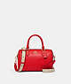 COACH®,ROWAN SATCHEL BAG WITH SIGNATURE CANVAS STRAP,Crossgrain Leather,Medium,Gold/Electric Red,Front View