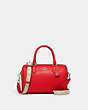 COACH®,ROWAN SATCHEL BAG WITH SIGNATURE CANVAS STRAP,Crossgrain Leather,Medium,Gold/Electric Red,Front View