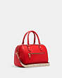 COACH®,ROWAN SATCHEL BAG WITH SIGNATURE CANVAS STRAP,Crossgrain Leather,Medium,Gold/Electric Red,Angle View