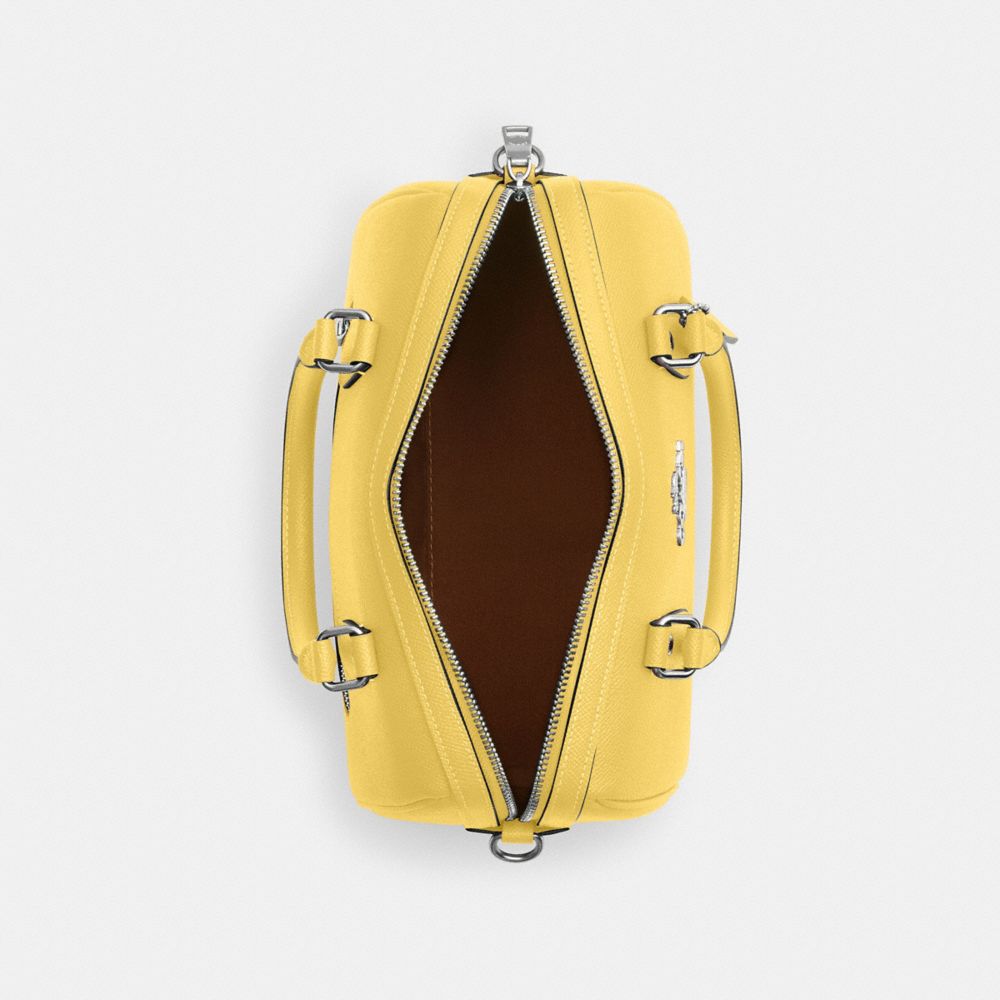 COACH®,ROWAN SATCHEL BAG WITH SIGNATURE CANVAS STRAP,Crossgrain Leather,Medium,Silver/Retro Yellow,Inside View,Top View
