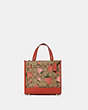 COACH®,DEMPSEY TOTE 22 IN SIGNATURE CANVAS WITH WILD STRAWBERRY PRINT,Medium,Gold/Khaki Multi,Front View