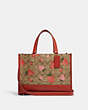 COACH®,DEMPSEY CARRYALL BAG IN SIGNATURE CANVAS WITH WILD STRAWBERRY PRINT,Medium,Gold/Khaki Multi,Front View