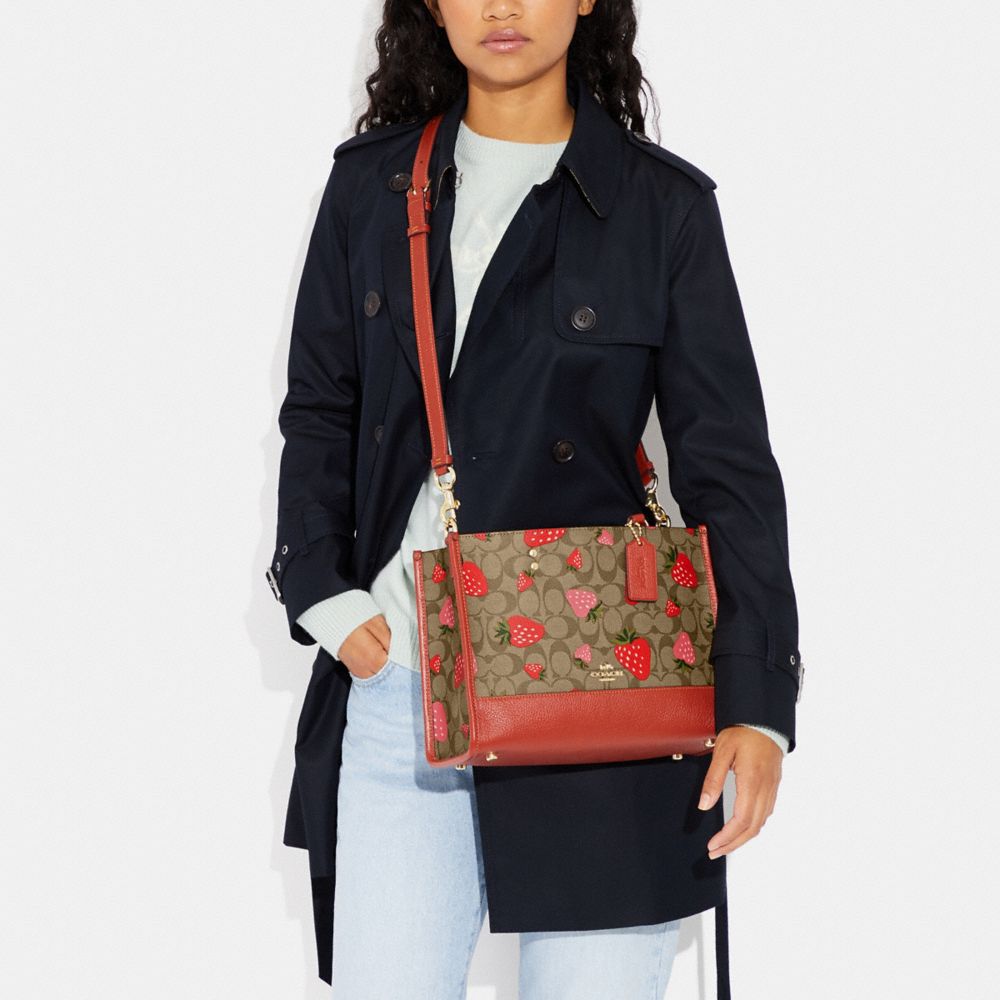 COACH®,Dempsey Carryall Bag In Signature Canvas With Wild Strawberry Print,,Detail View