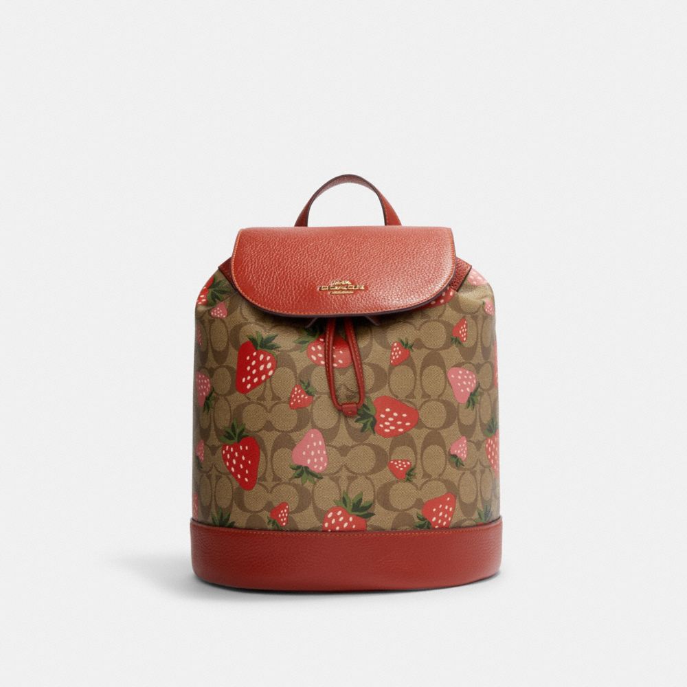 COACH Outlet Dempsey Drawstring Backpack In Signature Canvas With Wild Strawberry Print