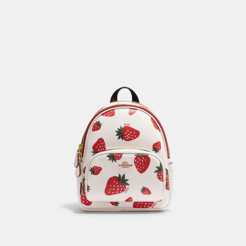 NWT Coach Mini Court Backpack Bag Charm With Wild Strawberry Print CI019