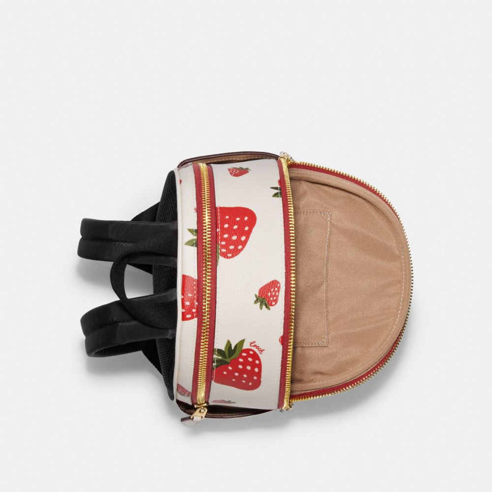 NWT Coach Mini Court Backpack Bag Charm With Wild Strawberry Print