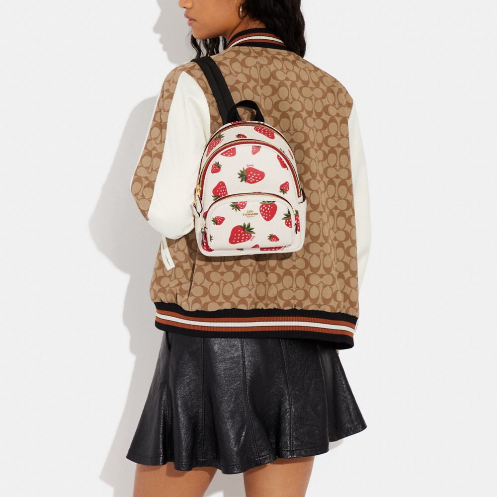 COACH®  Mini Court Backpack Bag Charm With Wild Strawberry Print