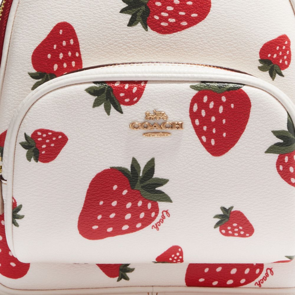 COACH®  Mini Court Backpack Bag Charm With Wild Strawberry Print