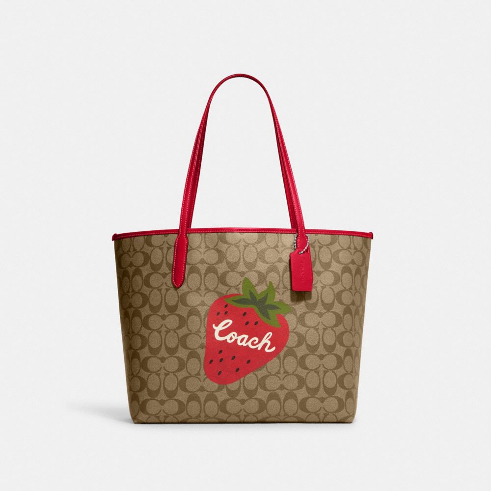 Coach Bags | Coach City Tote in Signature Canvas with Wild Strawberry | Color: Brown/Red | Size: Os | Itsannesharp's Closet