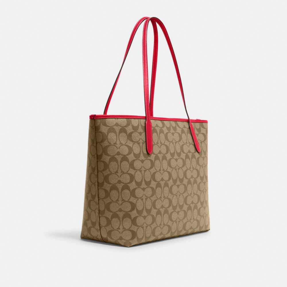 NWT Coach Large City Tote Brown Signature Canvas Bag Wild Strawberry CH329  $428