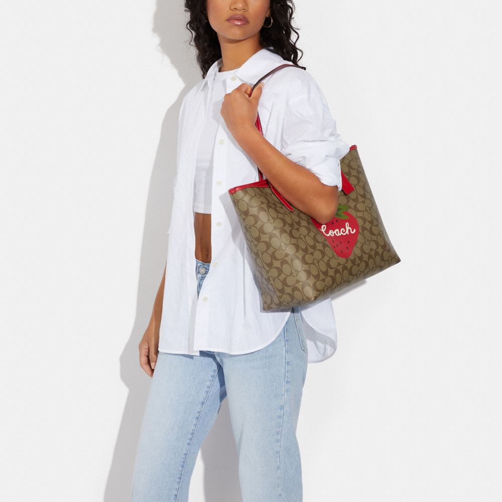 coach CH329 City Tote In Signature Canvas With Wild Strawberry IN