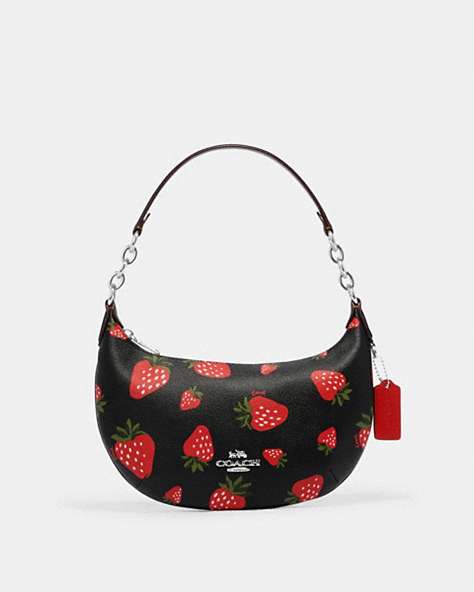COACH®,PAYTON HOBO WITH WILD STRAWBERRY PRINT,Silver/Black Multi,Front View