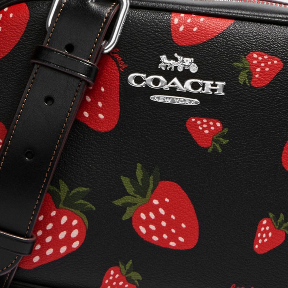 Fruit Print Leather Crossbody Bag In Strawberry