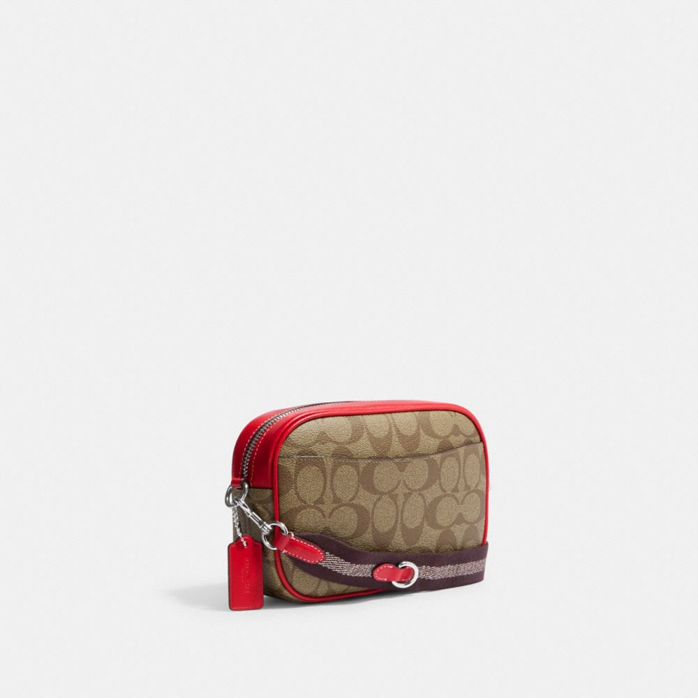 COACH®,Mini Jamie Camera Bag In Signature Canvas With Wild Strawberry,,Angle View