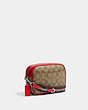 COACH®,MINI JAMIE CAMERA BAG IN SIGNATURE CANVAS WITH WILD STRAWBERRY,Silver/Khaki/Electric Red,Angle View