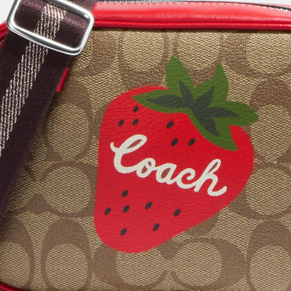 COACH®,Mini Jamie Camera Bag In Signature Canvas With Wild Strawberry,,Detail View