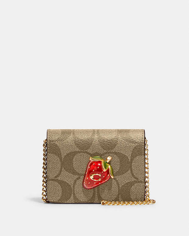 COACH® | Mini Wallet On A Chain In Signature Canvas With Strawberry