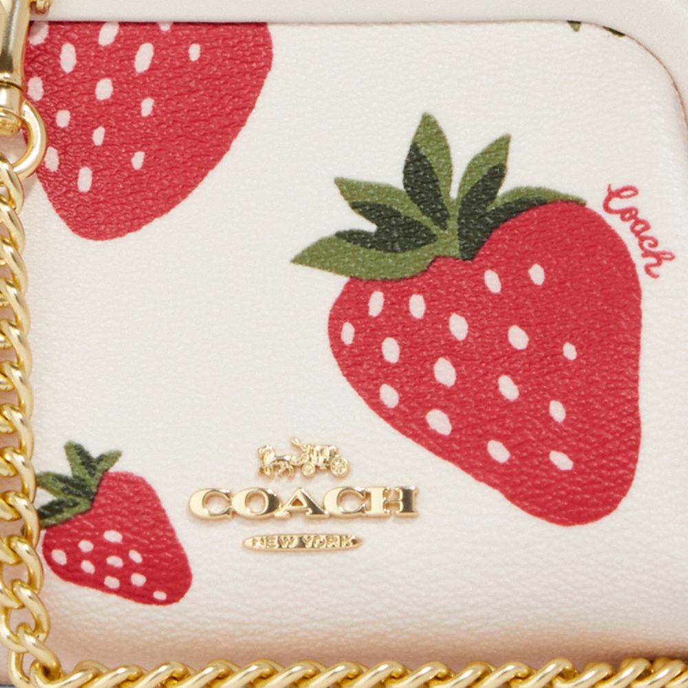 COACH Kisslock Frame Bag In Very Natural Glovetanned Leather With Strawberry  Embroidery