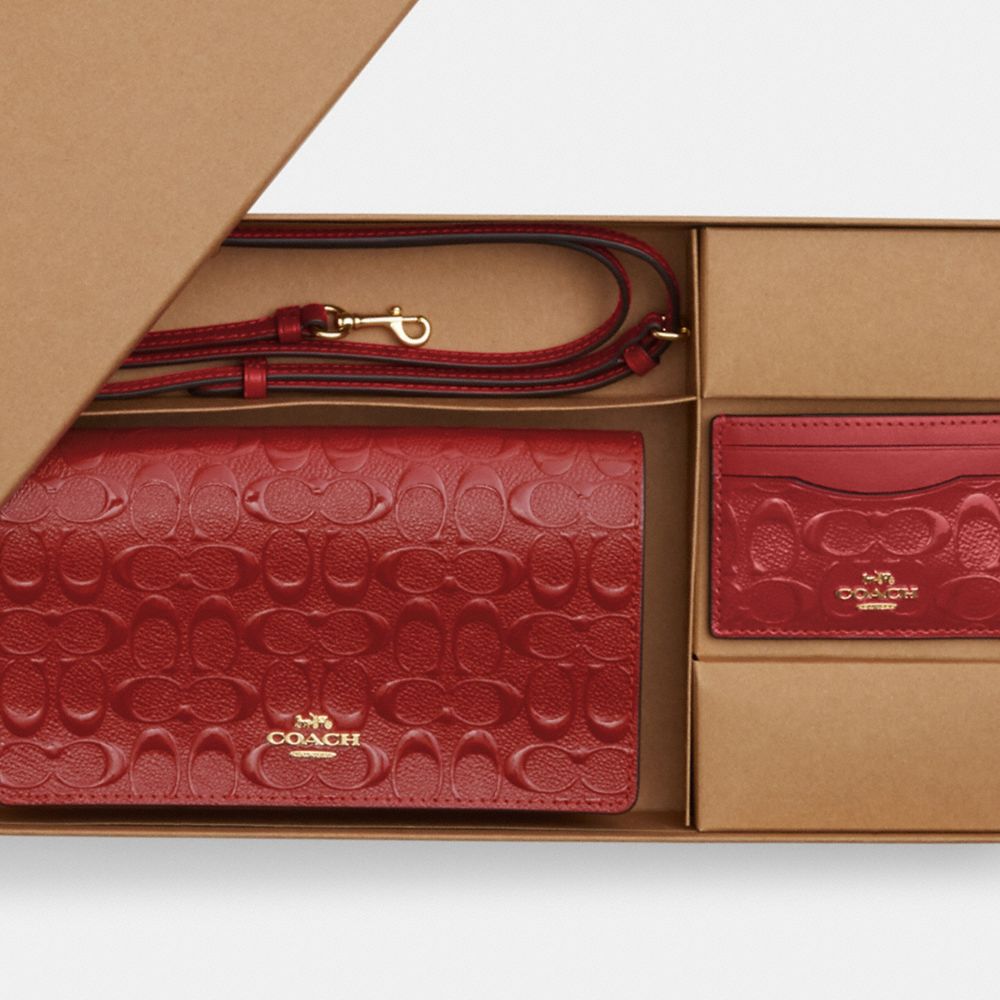 COACH®,Boxed Anna Foldover Clutch Crossbody And Card Case Set In Signature Leather,