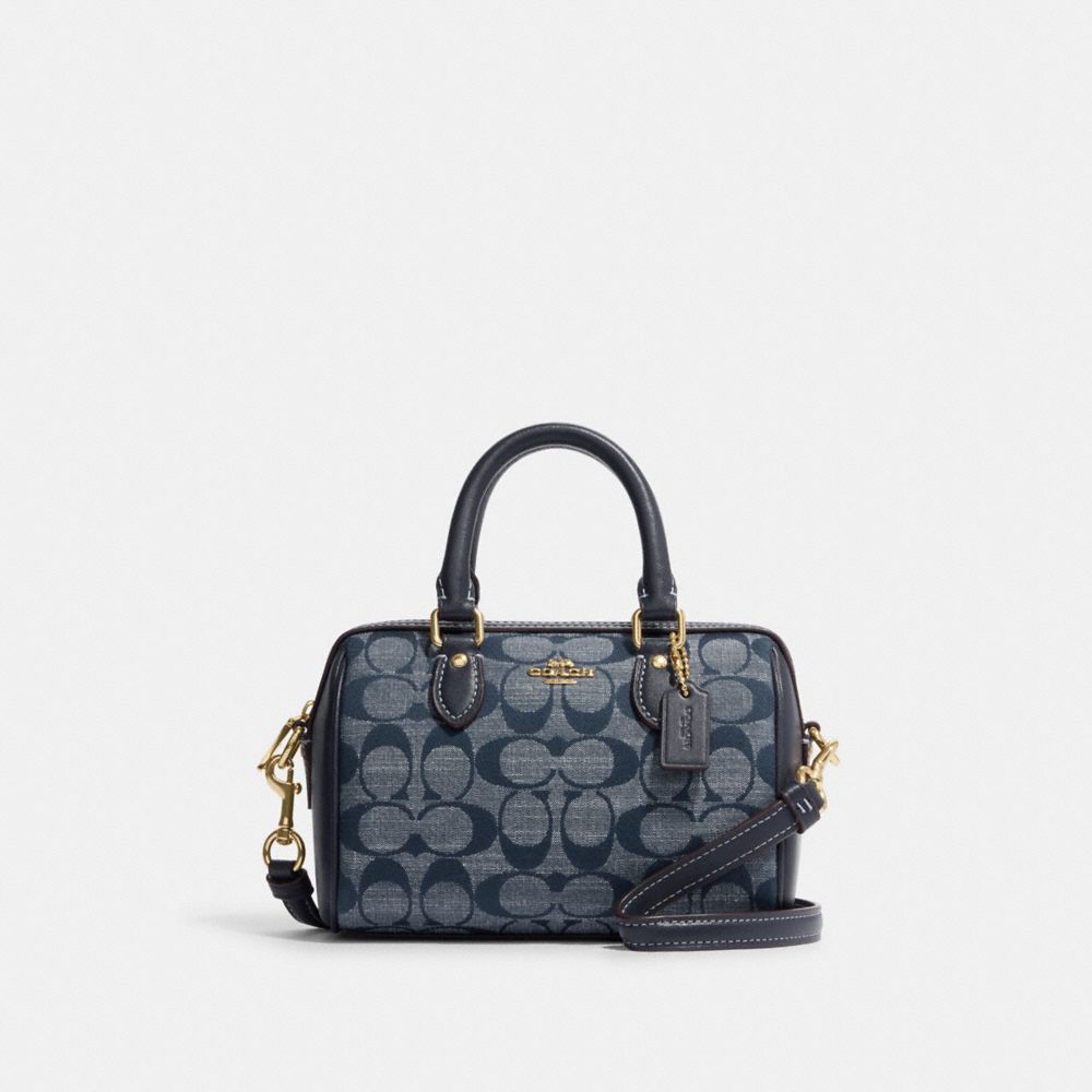 Coach CH370 Mini Rowan Crossbody Bag in Denim Signature Chambray and Smooth  Leather - Women's Bag with Detachable Strap