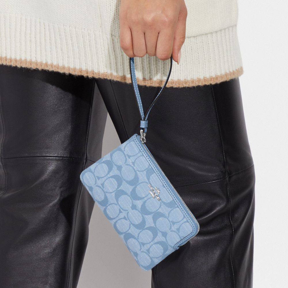 COACH®,Corner Zip Wristlet In Signature Chambray,,Detail View