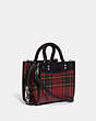 COACH®,ROGUE 20 WITH PLAID PRINT,Smooth Leather,Small,Plaid,Silver/Cherry Multi,Angle View
