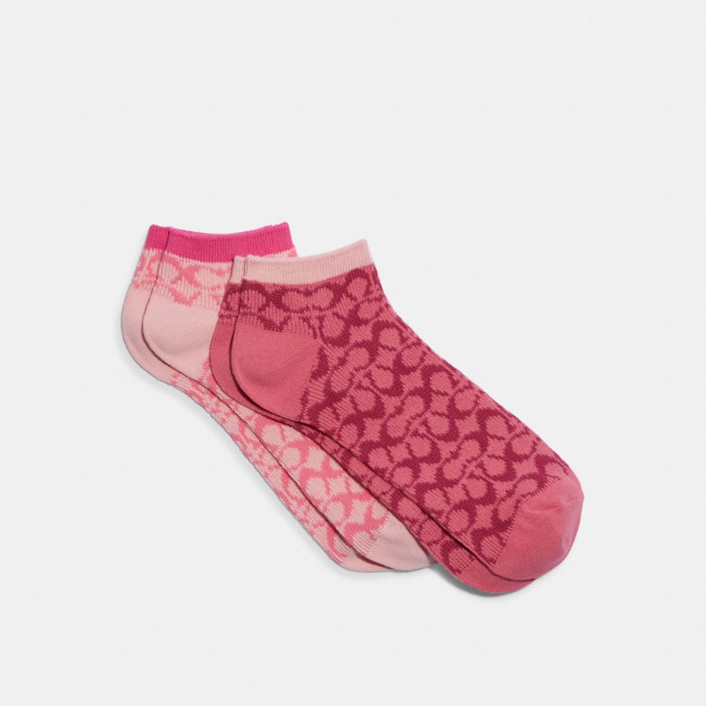 COACH®,SIGNATURE ANKLE SOCKS,Mixed Material,Watermelon,Front View