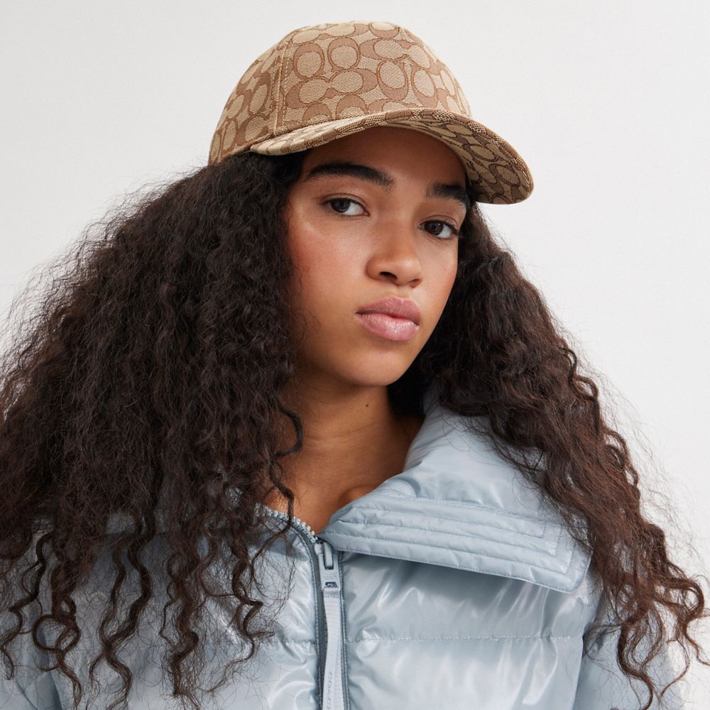 COACH®,SIGNATURE JACQUARD BASEBALL HAT,Khaki,Detail View