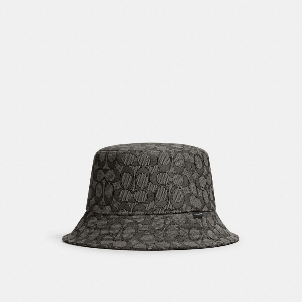 COACH®,SIGNATURE JACQUARD BUCKET HAT,Charcoal,Front View