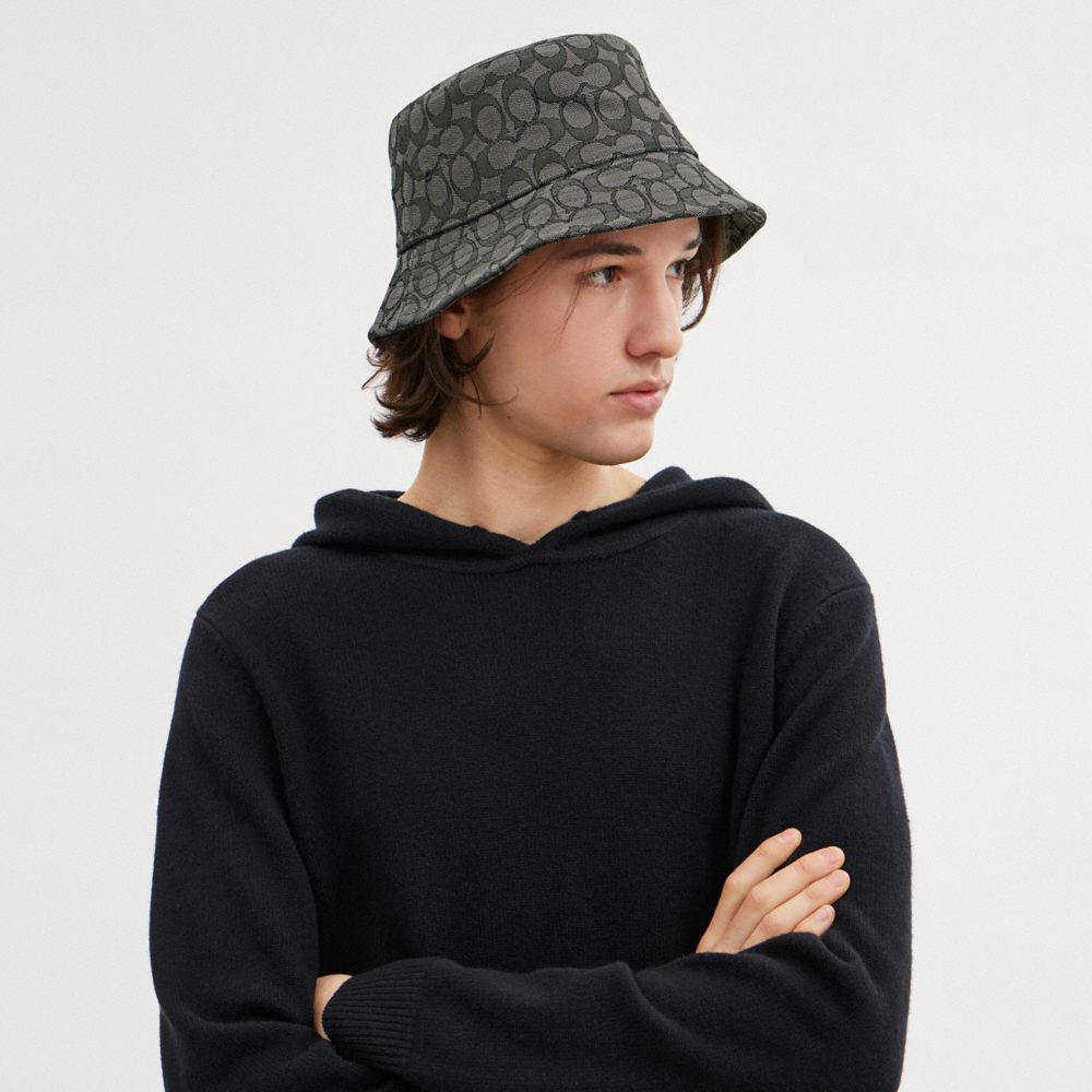 COACH®,SIGNATURE JACQUARD BUCKET HAT,Charcoal,Detail View