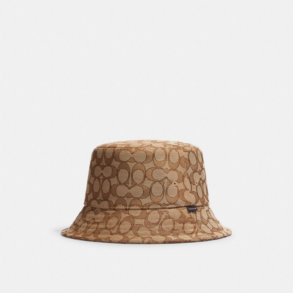 COACH®,SIGNATURE JACQUARD BUCKET HAT,Khaki,Front View
