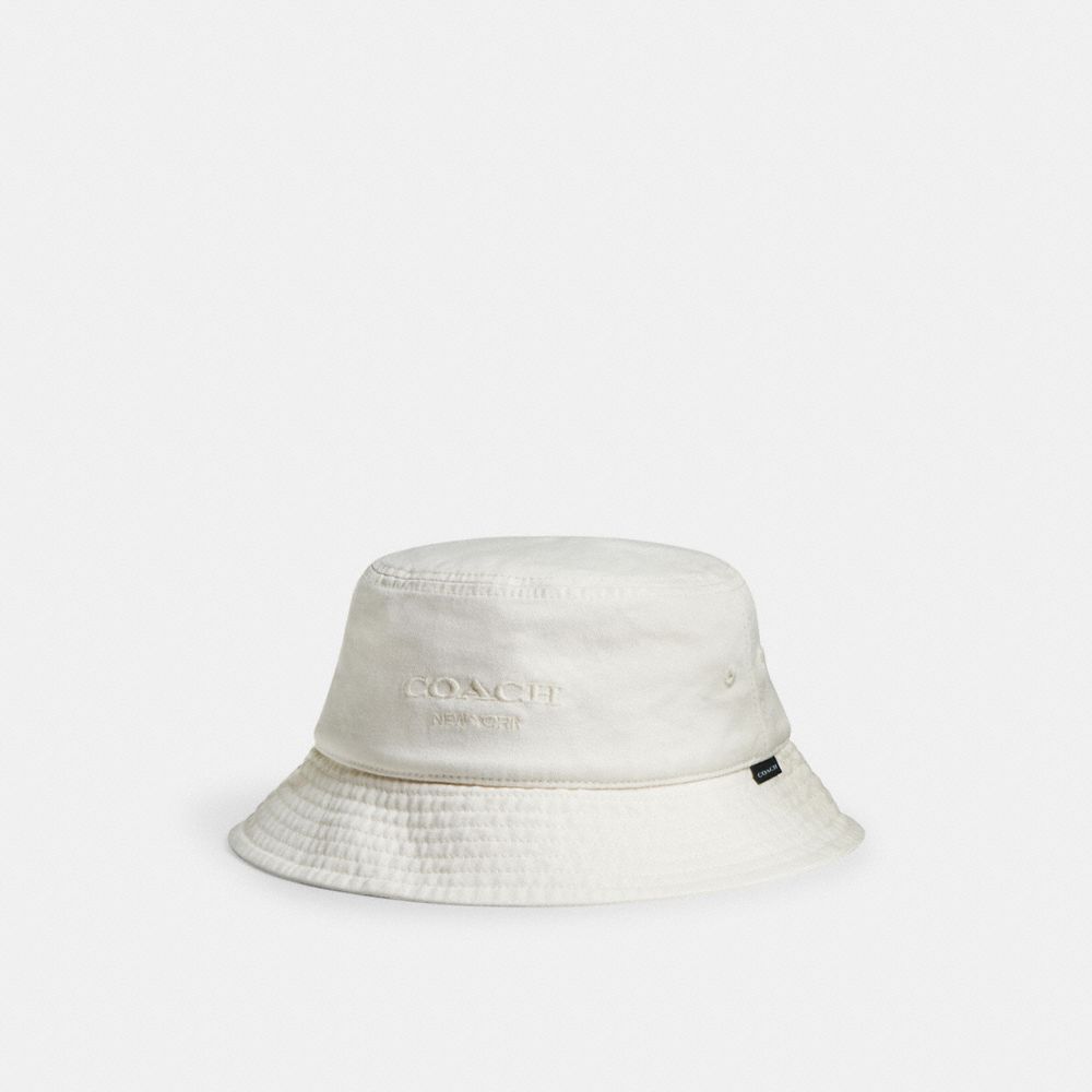 COACH®,DENIM BUCKET HAT,Chalk,Front View